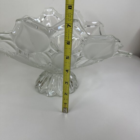 Vintage Clear/Frosted Flower Petal Fruit Bowl Basket with Foot Pedestal 13"x7" - Picture 11 of 13